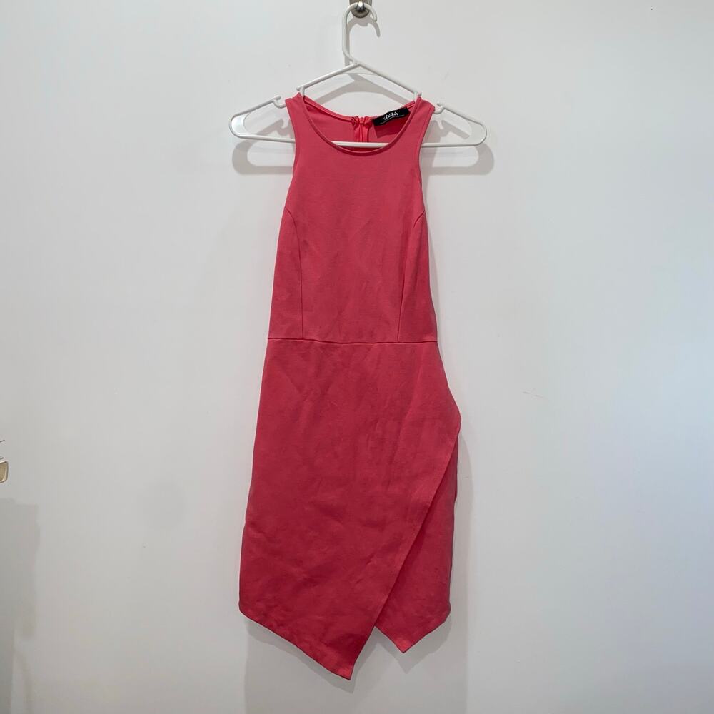 Lulu's Coral Pink Bodycon Dress, Women's XS, Asymmetrical Midi Tank - Picture 2 of 8
